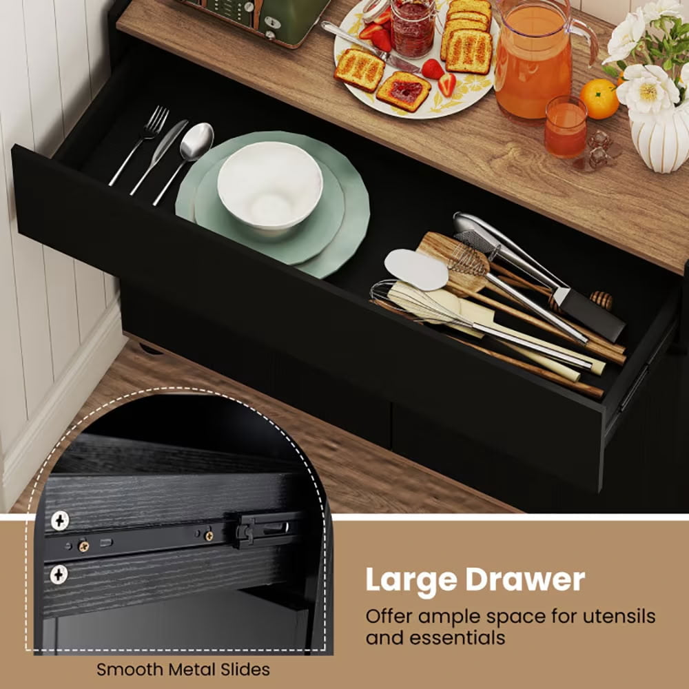 MAYEERTY Sideboard Buffet Cabinet with Push-to-Open Doors, Modern Wooden Kitchen Storage Cabinet with Wide Drawer, for Dining Room, Living Room