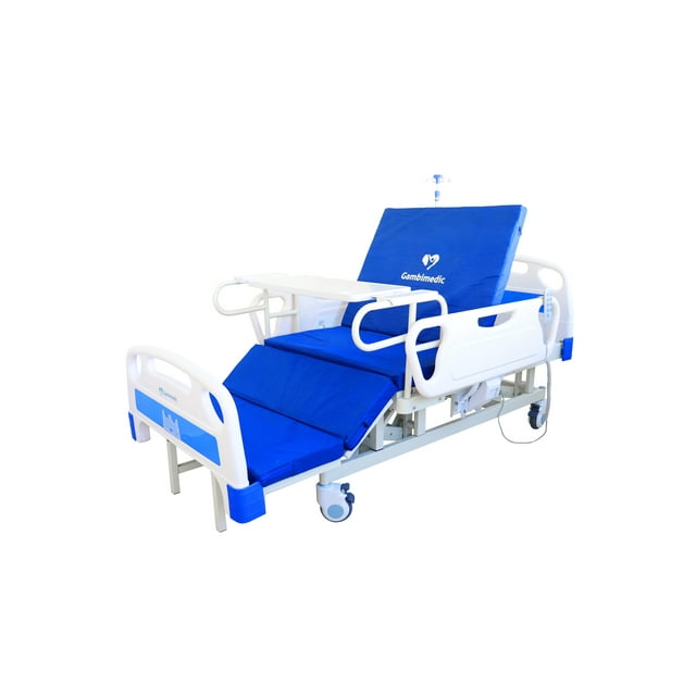 Cama Hospitalaria Electrica 4 Funciones Posicion Silla Elevacion Respaldo Altura Ajustable 50cm A 74 Cm Reposapiernas Control Remoto Incluye Colchon 6 Cm Portasuero Mesa Para Comer