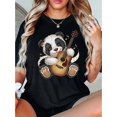 thumbnail image 1 of Women's Casual Round Neck Short Sleeve T-Shirt, Creative Panda Guitar Print, Fashionable Knit Fabric, Polyester, All-Season Comfort Fit, Animal Pattern, Ladies Leisure Sportswear, 1 of 8