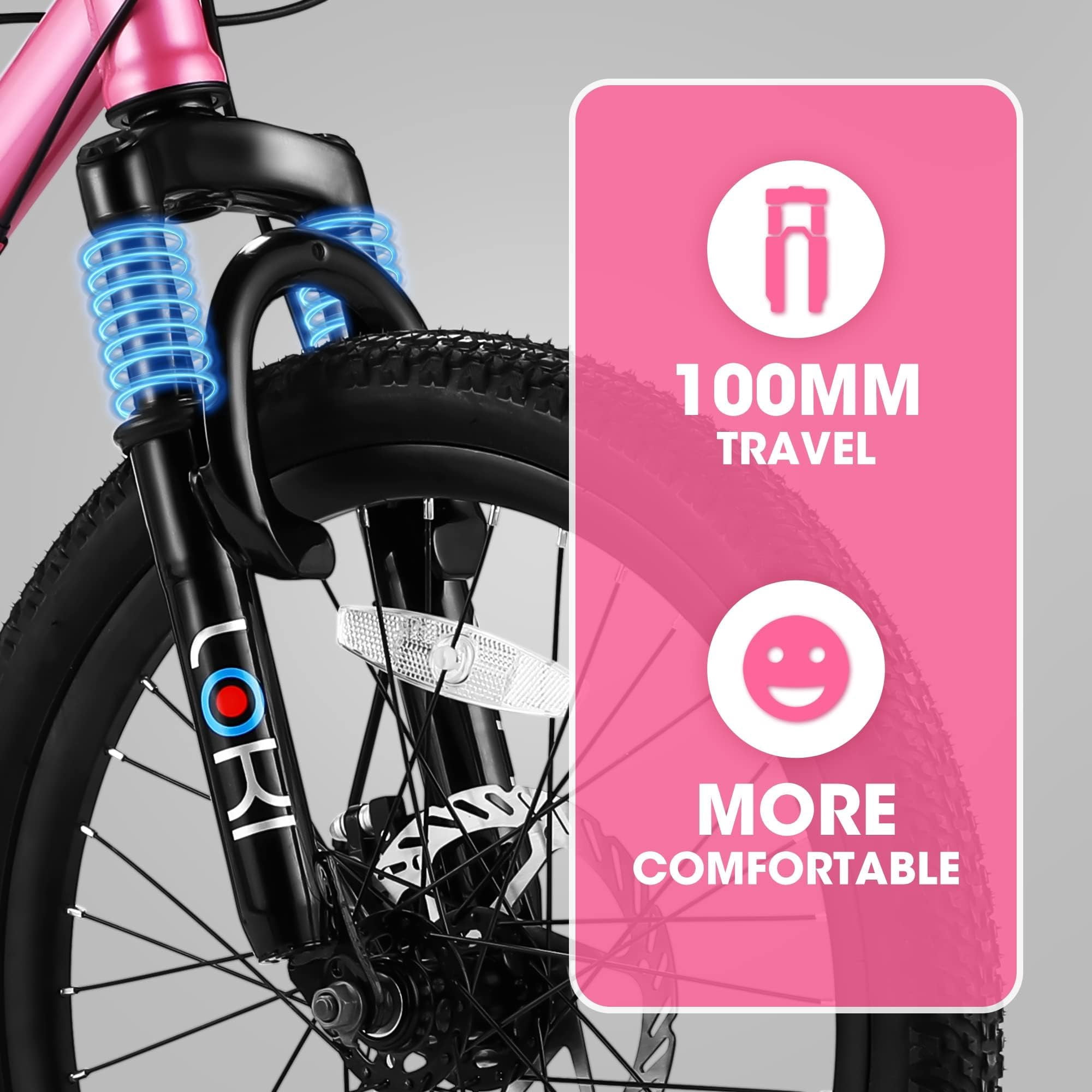 HappyToysWorldKids Mountain Bike 20 Inch - 7 Speed Gears, Front Suspension, Dual Disc Brakes (High Carbon Steel Frame) for Boys Girls 8-12 Years Old, 20 * 2.125 Tires, Easy Assembly