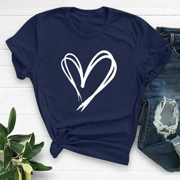 Pimelu Valentines Shirts for Women Womens Tops Womens Tops Dressy Casual Valentines Day Classic Heart Shirts for Ladies Summer Loose Breathable Short Sleeve Tees Blouses