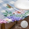 thumbnail image 3 of Watercolor Flowers Round Tablecloth, Fitted Table Cover with Elastic for 55"-60" Round Tables, Spring Floral Butterflies Blue Plaid Table Cloth Outdoor Indoor Dinning Party Waterproof Tablecloths, 3 of 7