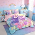 thumbnail image 2 of Erosebridal Watercolor Ink Graffiti 7-Piece Twin Bedding Sets,Cartoon Unicorn Colorful Flowers Bedding Comforter Set For Kids Girls,Reversible Pink, 2 of 7