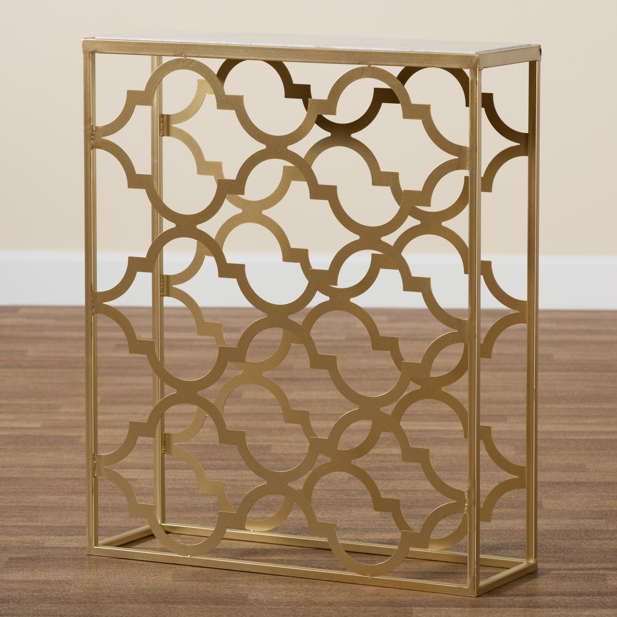 Baxton Studio Calanthe Modern Metal and Marble Top Console Table, Gold