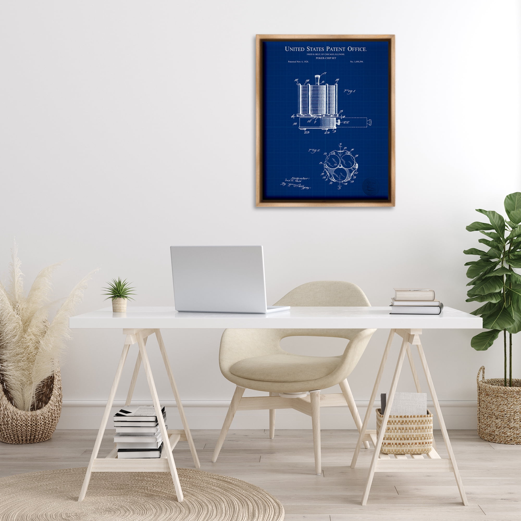 Stupell Industries Poker Chips Blueprint Typography Painting Brown Floater Framed Art Print Wall Art, 25 x 31