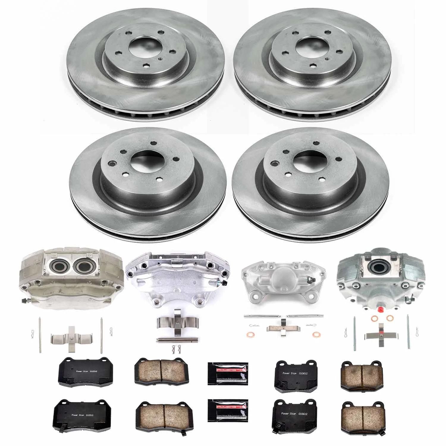 PowerStop Front and Rear Stock Replacement Brake Pad and Rotor Kit with Calipers Fits: INFINITI NISSAN Select Models KCOE4488A