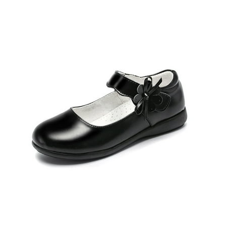 

Wazshop Kids Mary Jane Magic Tape Flat Shoes Comfort Flats Classic Round Toe Dress Loafers Children Princess Shoe Bowknot Lightweight Dark Black 2.5Y