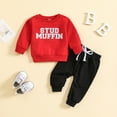thumbnail image 2 of Two Piece Outfits,Toddler Boys Long Sleeve Letter Print Two Piece Outfit Set Comfortable Casual Playwear,Toddler Outfit,2-3 Years, 2 of 6