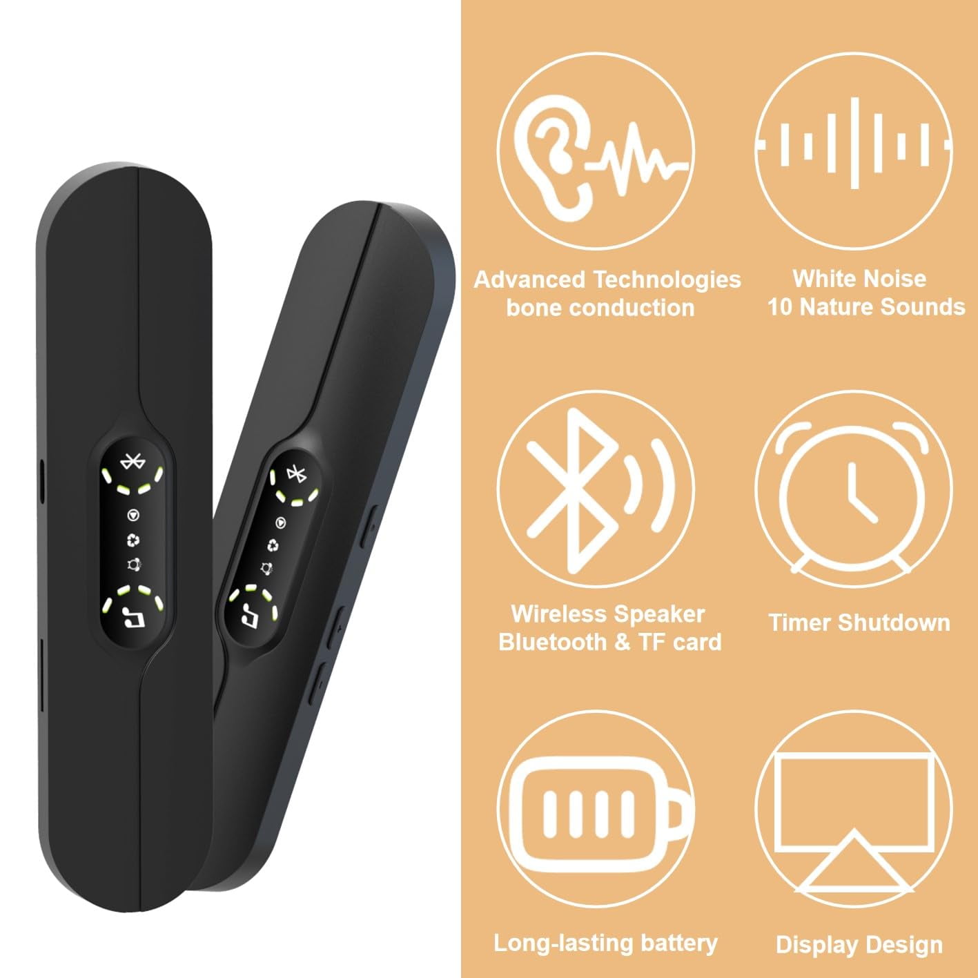 Pillow Speaker for Sleeping, Mini Bone Conduction Portable Sleep Aid with Stereo Bass, Bluetooth Sleep Bar for Deep Sleeping with White Noise, with Volume Control-10 White Noises black