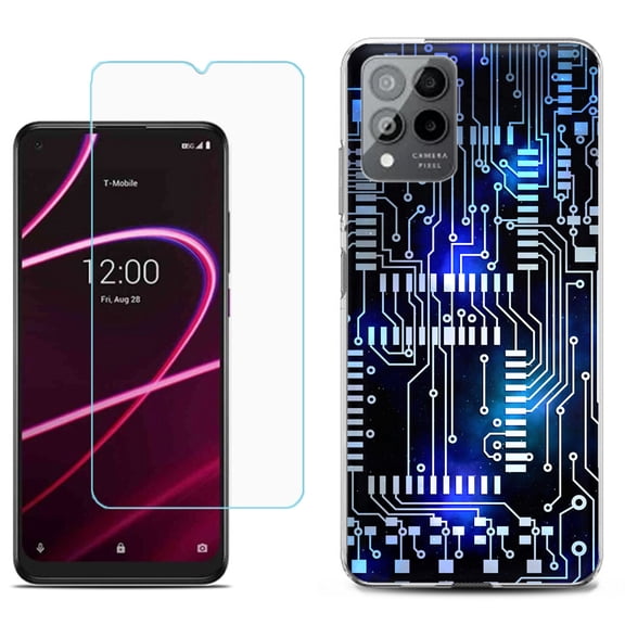 Slim-Fit Gel TPU Phone Case for T-Mobile Revvl 6 Pro 5G, with Tempered Glass Screen Protector, by OneToughShield ® - Cosmos Circuit