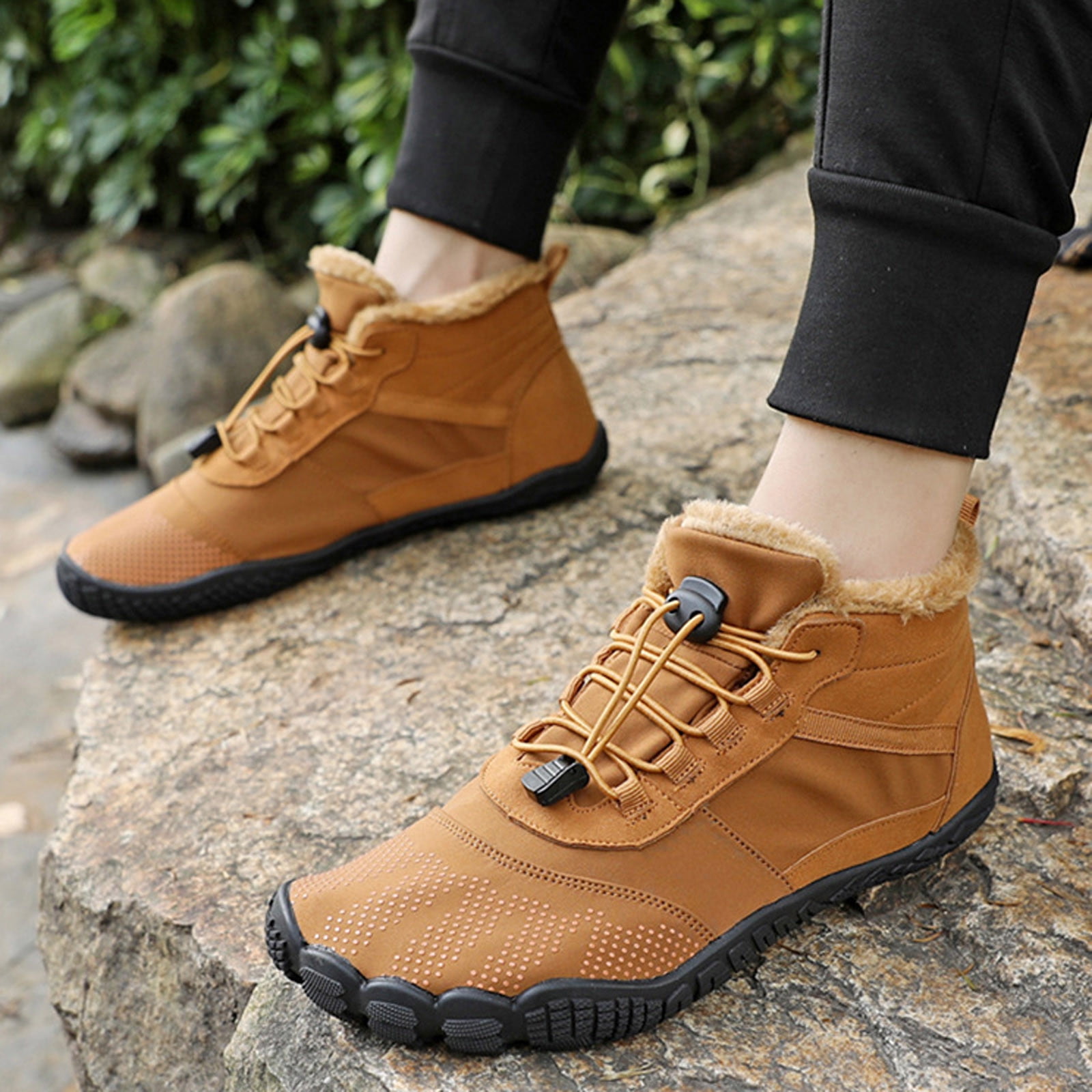 Sexlip Barefoot Shoes For Men Winter Warm Water Proof Suede Leather Hiking Boots Outdoor Trekking Comfortable Breathable Lightweight Shoes Yellow 41