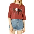 thumbnail image 2 of Allegra K Woman's Drop Shoulder 3/4 Sleeves Horse Print Loose Tops, 2 of 6
