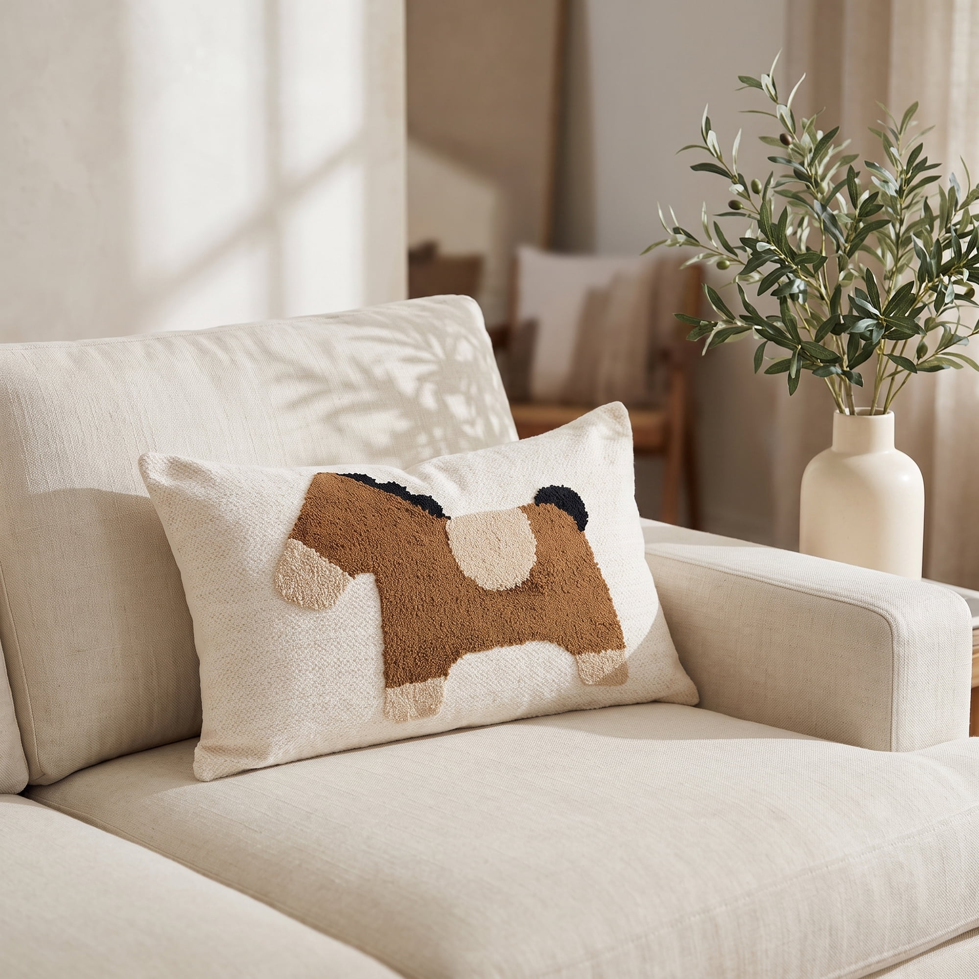 Unique Bargains 3D Tufted Cute Animal Throw Pillow Cushion Cover Brown Horse 20"x12"