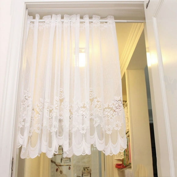 Pane curtains transparent with embroidery short curtains country style lace vintage curtains white(WxH 100x90cm) 1 piece