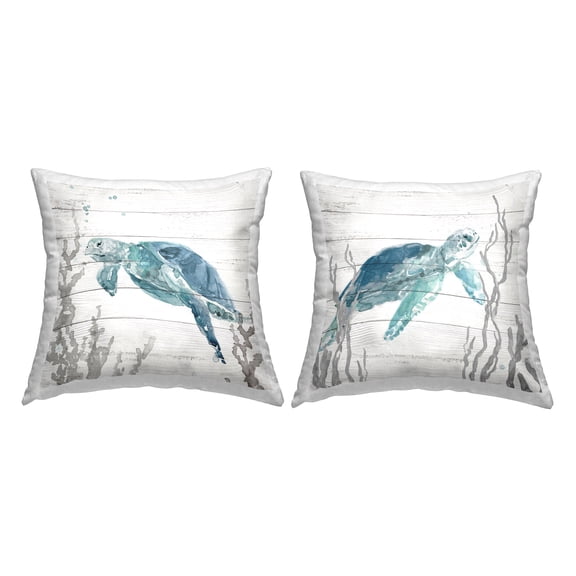 Stupell Industries Aqua Turtles on Rustic Pattern Decorative Printed Throw Pillow Design by Carol Robinson.