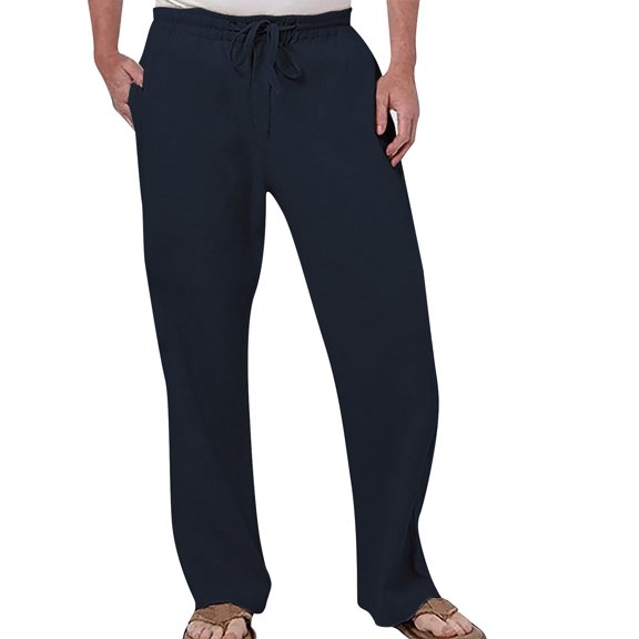 Zylarhe Men's Pants, Mens Fashion Casual Solid Color Try Breathable And Pocket Elastic Waist Large Size Pants Trousers Mens Scrub Pants with Pockets Navy XXXXL