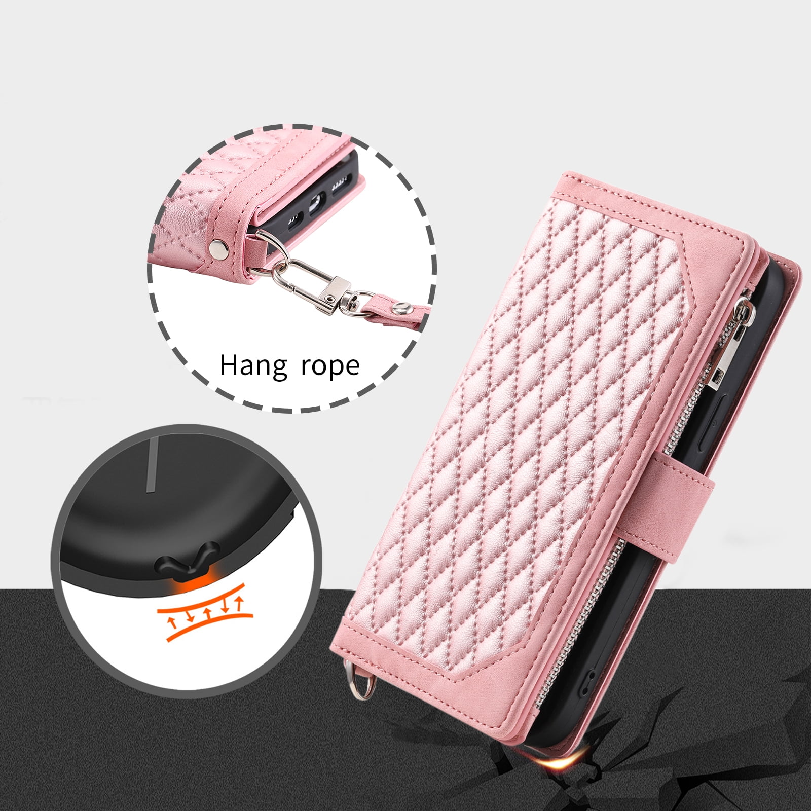 Wallet Case for Samsung Galaxy A12 5G (6.5 Inch) with Kickstand Card Slots Wrist Strap Case, Magnetic Shockproof Flip Phone Cover for Samsung Galaxy A12 5G,Rosegold