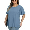 thumbnail image 2 of Gleelist Women's Plus Size Top Asymmetrical Knotted Neck T-Shirt Supersoft Essentials Tee Summer Short Sleeve Fashion Blouses(XL-5XL), 2 of 8