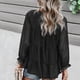 thumbnail image 4 of Blusa de gasa de manga larga con volantes, transpirable y agradable para la piel, cuello redondo, color negro, talla S, otoño/invierno, 4 of 6