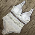 thumbnail image 4 of Summer Savings Clearance! Women's High Waisted Swimsuit Crochet Lace V Neck Crop Top Hollow Out Two Piece Vintage Swimwear With Bottom Tummy Control Bathing Suits, 4 of 5