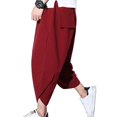 thumbnail image 2 of MesaSe Plus Size Men Solid Color Capri Pants Drawstring Oversize Samurai Trousers, 2 of 10