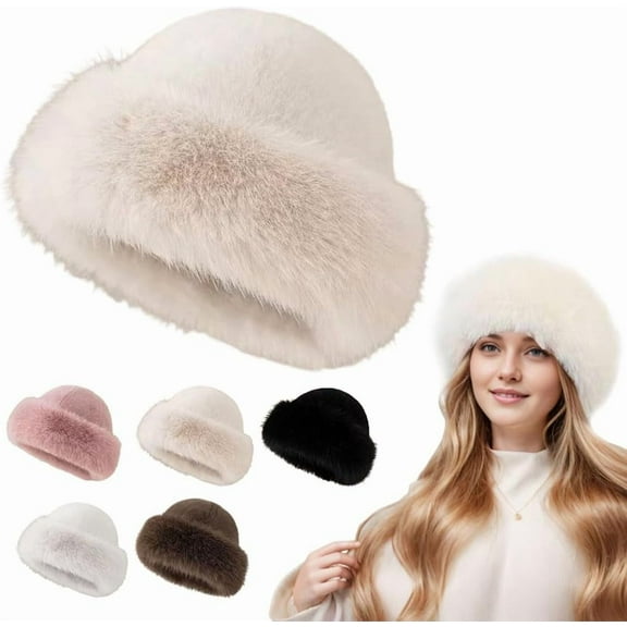 Faux Fur Bucket Hat, Womens Winter Plush Fluffy Furry Mink Hats Warm Thickened Fisherman Cap for Girls Women