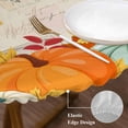 thumbnail image 3 of Orange Pumpkin Fall Round Tablecloth, Fitted Table Cover with Elastic for 45"-54" Round Tables, Thanksgiving Maple Leaf Farmhouse Table Cloth Outdoor Indoor Dinning Party Waterproof Tablecloths, 3 of 7