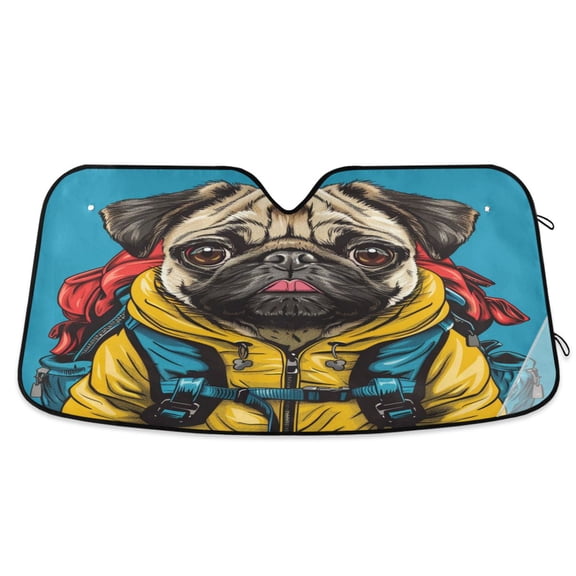 Bulldog with Bag Car Windshield Sun Shade Foldable Car Front Window Visor Heat and UV Protection 53x23.5