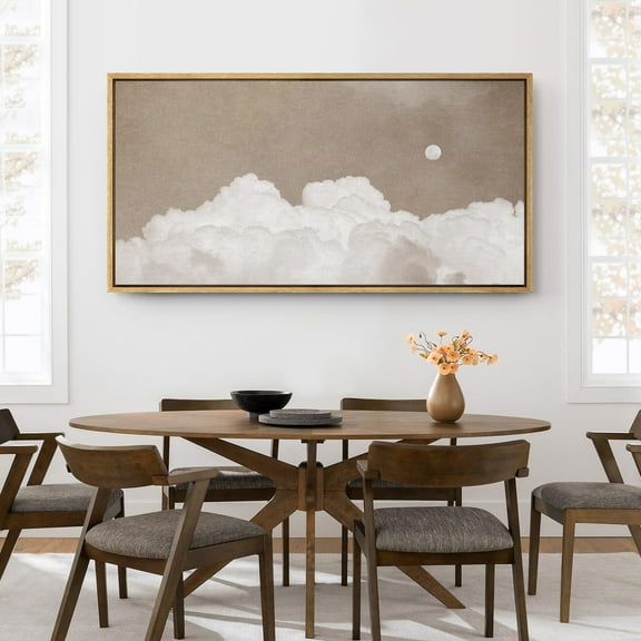 IDEA4WALL Extra Large Framed Canvas Print Wall Art Cloudy Moon Serene Sky Scene Fine Art Nature Moody Minimal Illustrations Oversized Artwork Relax/Calm for Room Decor - 60"x30"