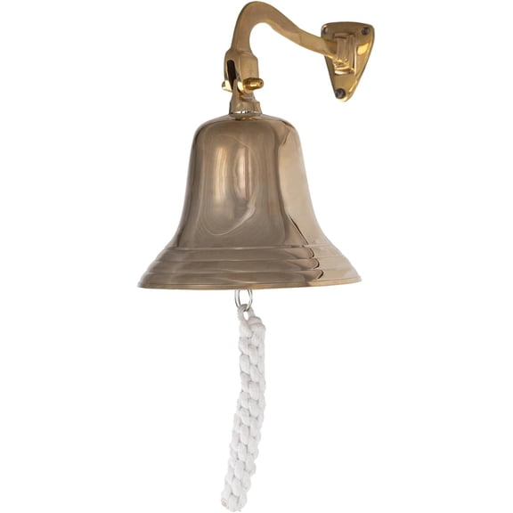 Inanosa 7" Premium Brass Finish Decorative Metal Bell | Nautical Home Décor, Ship Bells | Metal Hanging Bell for Home, 1pc