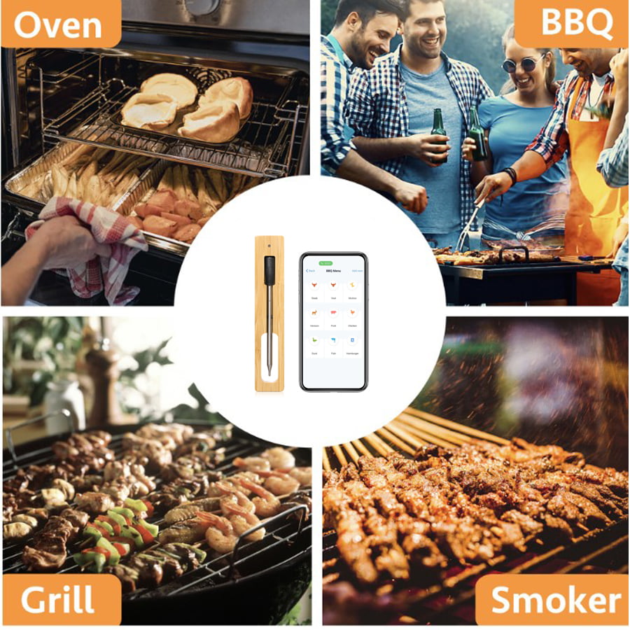 Wireless Meat Thermometer with Bluetooth for 164ft Range on The BBQ Grill  Rotisserie Oven, Digital Bluetooth Meat Thermometer with More Recipes of  Food for Cooking in Kitchen Stove Top Grill, 2 Probes 