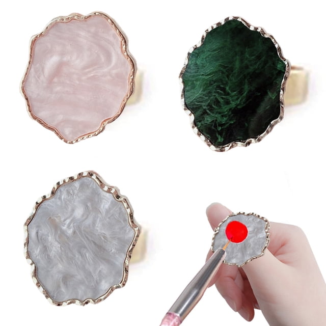 3 paletas de resina para decoración de uñas con anillos ajustables para los dedos, paleta de colores para dibujar, herramienta para decoración de uñas