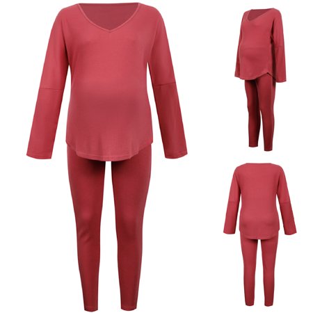 

Maternity Casual Solid Color V-Neck Long Sleeve Two-Piece Pants Suit Set
