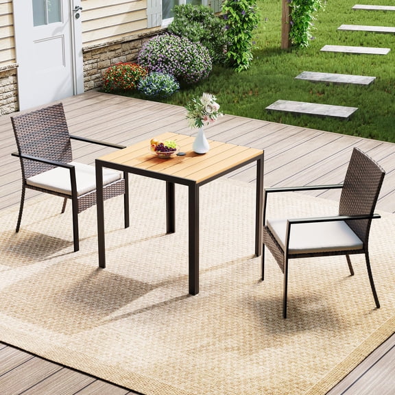 3 Piece Patio Dining Set, Wicker Outdoor Table and Chairs with Umbrella Hole & Soft Cushion, Patio Furniture Set for Backyard, Garden, Poolside, Deck - Black&White