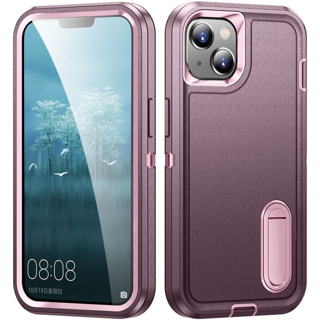 for iPhone 14 Case, iPhone 14 Phone Case with Built in Kickstand, Shockproof/Dustproof/Drop Proof Heavy Duty Military-Grade Rugged Protective Cover for iPhone 14,Purple,For iPhone 14