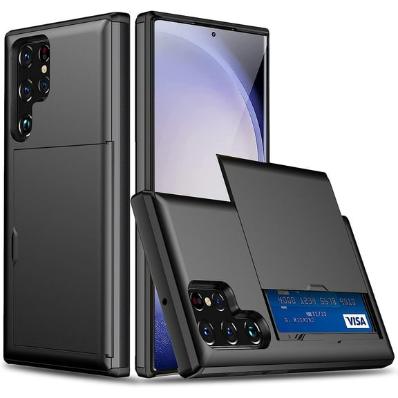 For Samsung Galaxy S23 Ultra Case 5G 6.8 inch with Card Holder, Slim Dual Layer Heavy Duty Protective Case Hidden Card Slot Wallet Case for Galaxy S23 Ultra 2023 Black