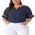 thumbnail image 1 of CHUANK Women‘s Plus Summer Pin Dots Ruffle Short Sleeve V Neck Blouses, 1 of 5