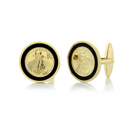 24k Gold Plated Cufflinks - 24k Yellow Gold Plated Walking Liberty Coin Cufflinks For Men 22MM in Diameter