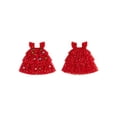 thumbnail image 2 of RUINIXCW Toddler Baby Girl Christmas Tree Dress Outfit Kids Girl Flying Sleeve Poms Decor Shinny Star Tutu Tulle Dress Little Girls Summer Fall Cake Smash Party Dress, 2 of 9