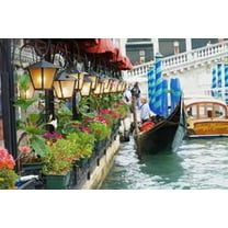 Northlight 32038862 11.75 x 15.75 in. LED Lighted Floral Shop with Gondola Ride Canvas Wall Art