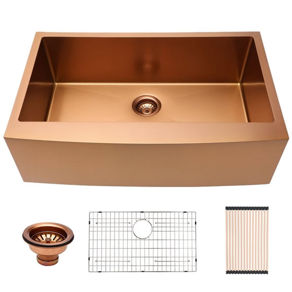 30" Apron-Front Farmhouse Single Bowl 16 Gauge Rose Gold Stainless Steel Kitchen Sink with Bottom Grids