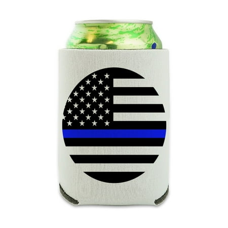 Drink Hugger (Thin Blue Line American Flag Can Cooler - Drink Sleeve Hugger Collapsible Insulator - Beverage Insulated)