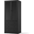 thumbnail image 3 of Modern Armoire Wardrobe Closet with 3 Drawers & 2 Doors, Tall Standing Wooden Cabinet for Hanging Clothes, Heavy Duty Storage, Black, 3 of 7