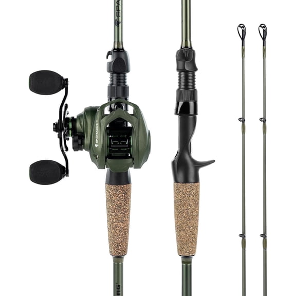KastKing Twin-Tip  Baitcaster Fishing Rod and Reel Combo,Cast-7'1'' Mh- Left Handed,  KastFlex IM6 Graphite Blanks, 2-Piece Rods with Extra Tip-Spartacus II