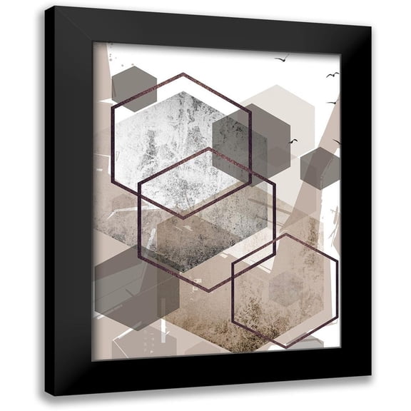 Urban Epiphany 12x14 Black Modern Framed Museum Art Print Titled - Abstract Hexagons Beige