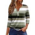 thumbnail image 1 of Camiseta de Mujer Camiseta Estampado Botón Manga 3/4 Diario Fin de Semana Moda Básico Cuello en V Regular Top Verde Claro/M, 1 of 5