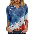 thumbnail image 2 of vigerkar 4th of July Outfits for Women American Flag Stars and Stripes Print V Neck 3/4 Sleeve T Shirts Ladies Patriotic Tops (Navy, S), 2 of 6