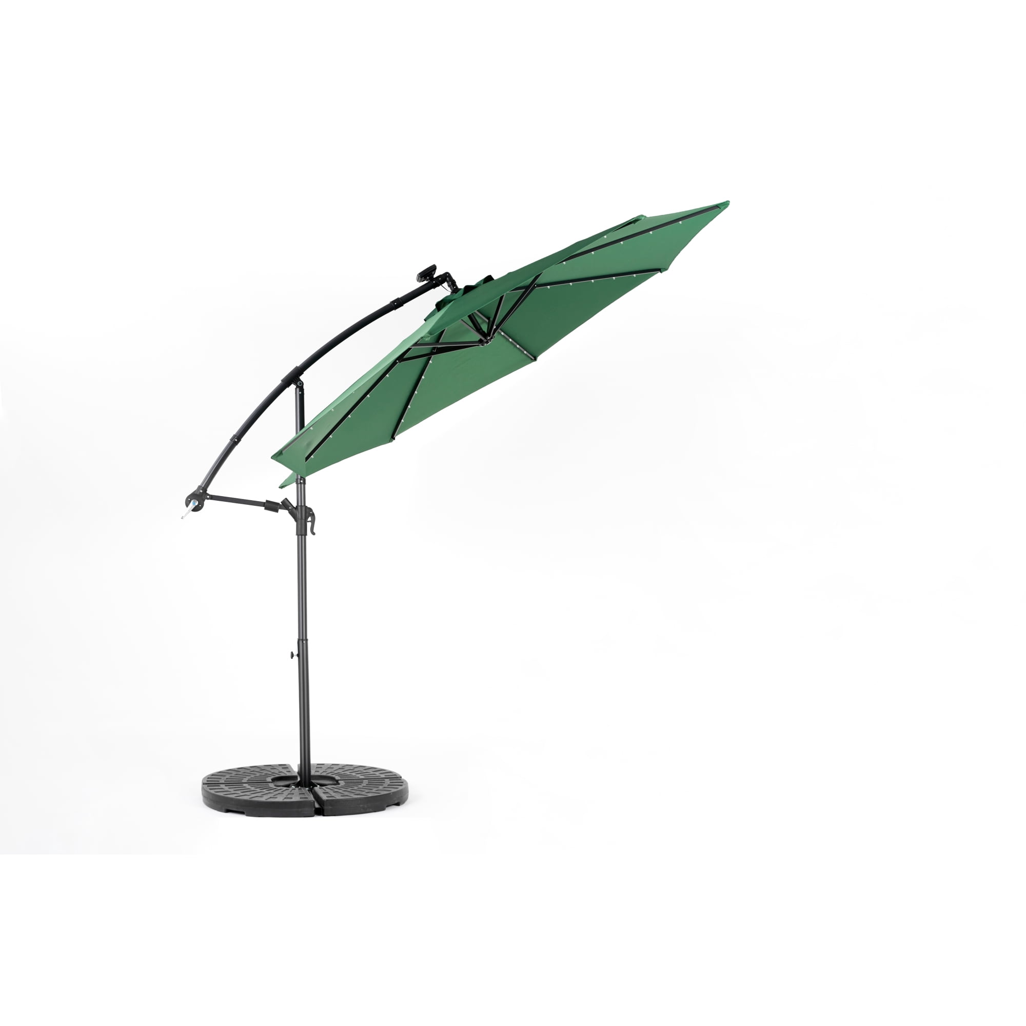 Leumius 10ft Solar LED Patio Umbrella, Offset Cantilever Outdoor Umbrella with 40 LED Lights, Infinite Tilt, 360 Degree Rotation, Crank Handle for Pool Deck Garden Backyard,Dark Green(No Base)