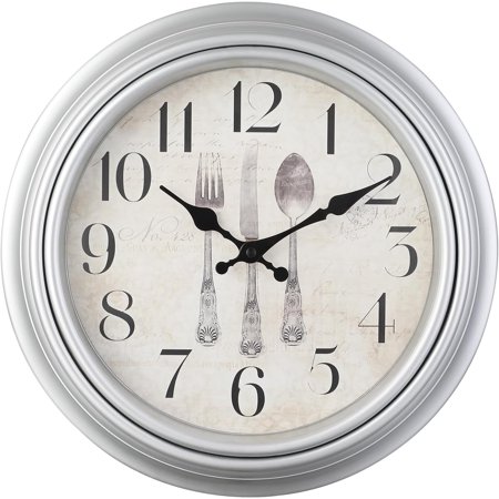 Vintage Wall Clocks, 10 Silent Non Ticking Retro Wall Clock Quality Quartz Battery Operated Round Decorative Easy to Read for Home Kitchen Living/Dining Room Bedroom Office School (Silver)