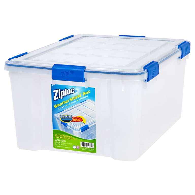 Ziploc Weathertight Storage Box, 60-Quart, 11 1/5H x 17 4/5W x 23 3/5D,  Clear